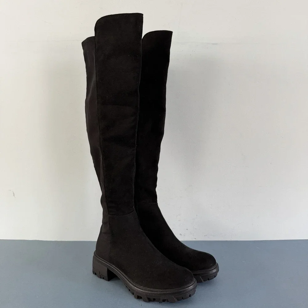 Unisa Waide Knee High Black Pull On Lug Sole‎ Tall Boots